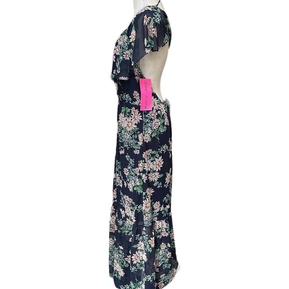 Betsey Johnson Flutter Sleeve Chiffon Maxi Dress‎ with Floral Print Size: 4 New! - Picture 5 of 14